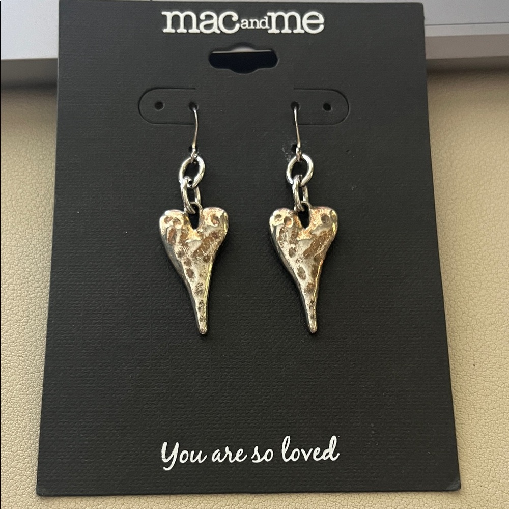 mac and me Silver Modern Heart Drop Earrings Silver NWT